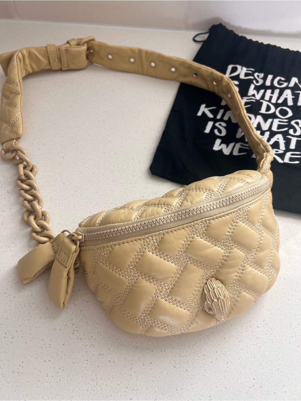 Brand NewKURT GEIGER London Small Kensington
Quilted Leather Belt Bag RIFD Cream